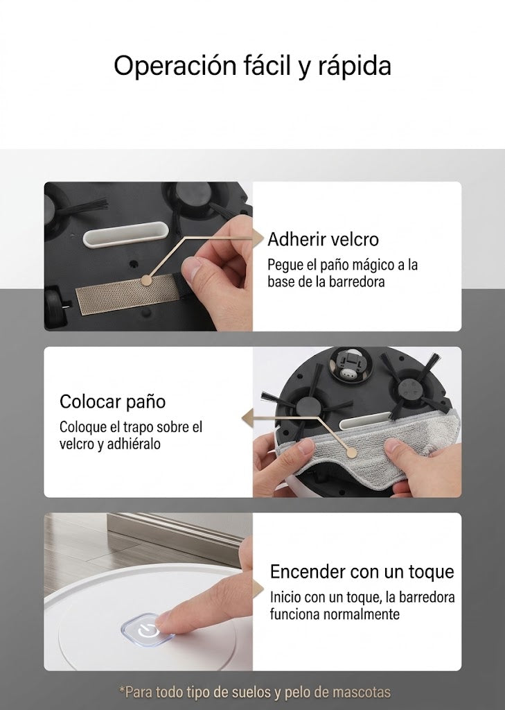 Robot Aspirador y Fregasuelos 3 en 1 Inalámbrico