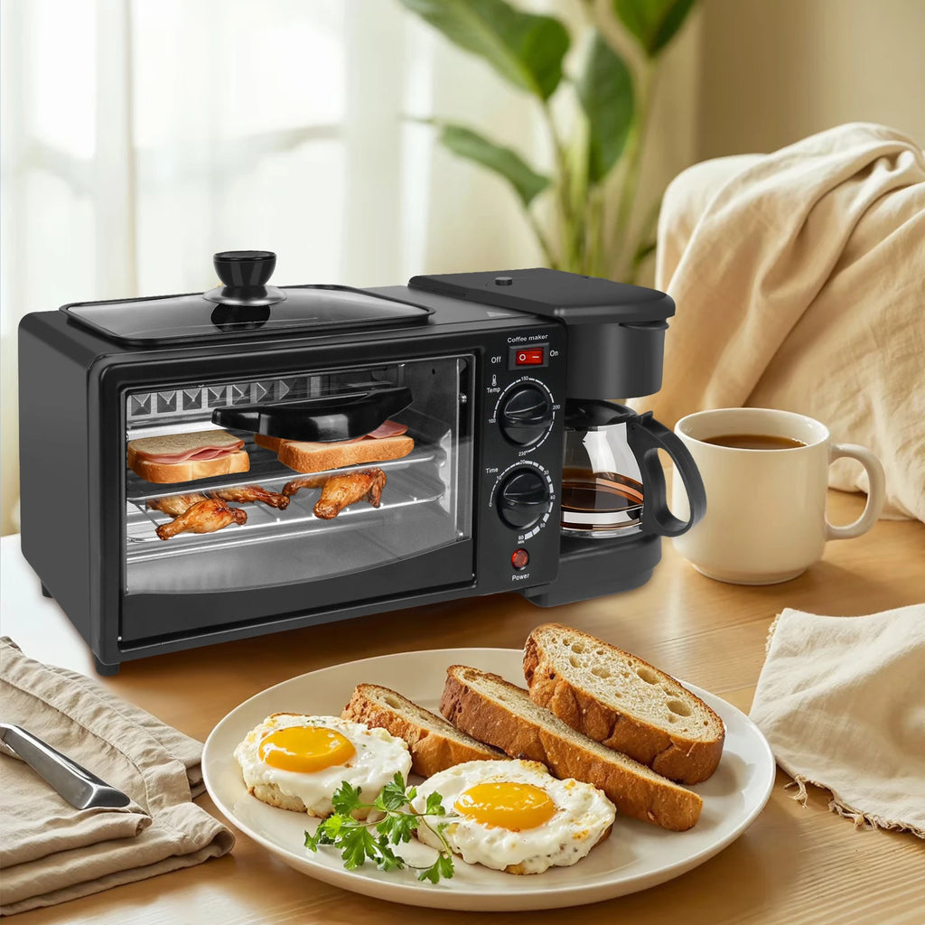 Máquina eléctrica doméstica 3 en 1 para desayunos, sándwiches, cafetera multifunción, horno para pan y pizza.