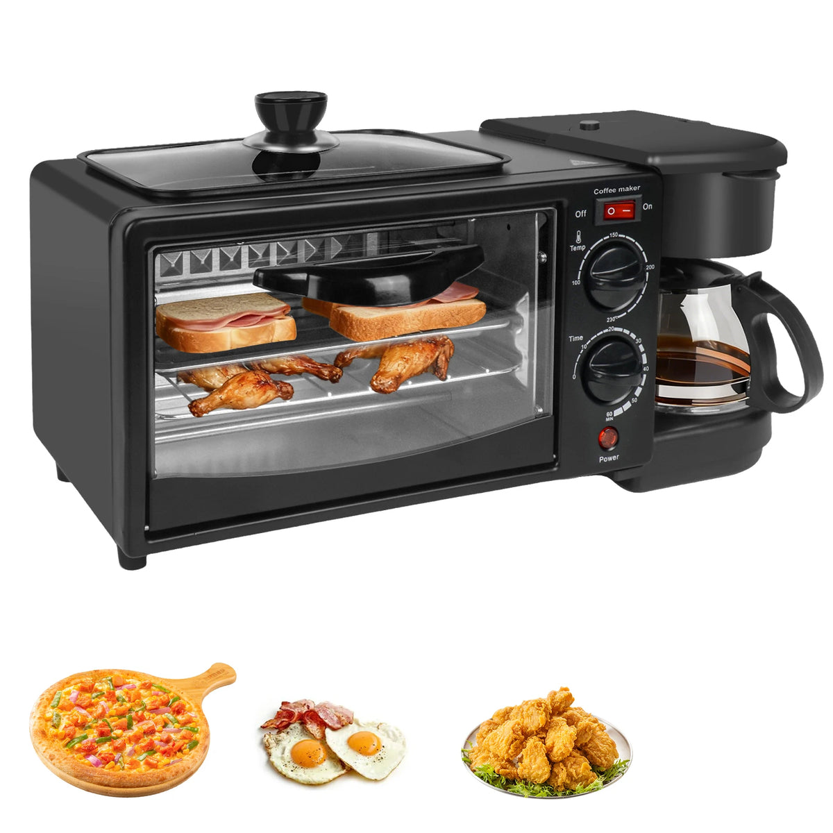 3 In 1 Electric Household Breakfast Machine Sandwich Maker Multifunction Coffee Maker Oven Bread Pizza Frying Pan