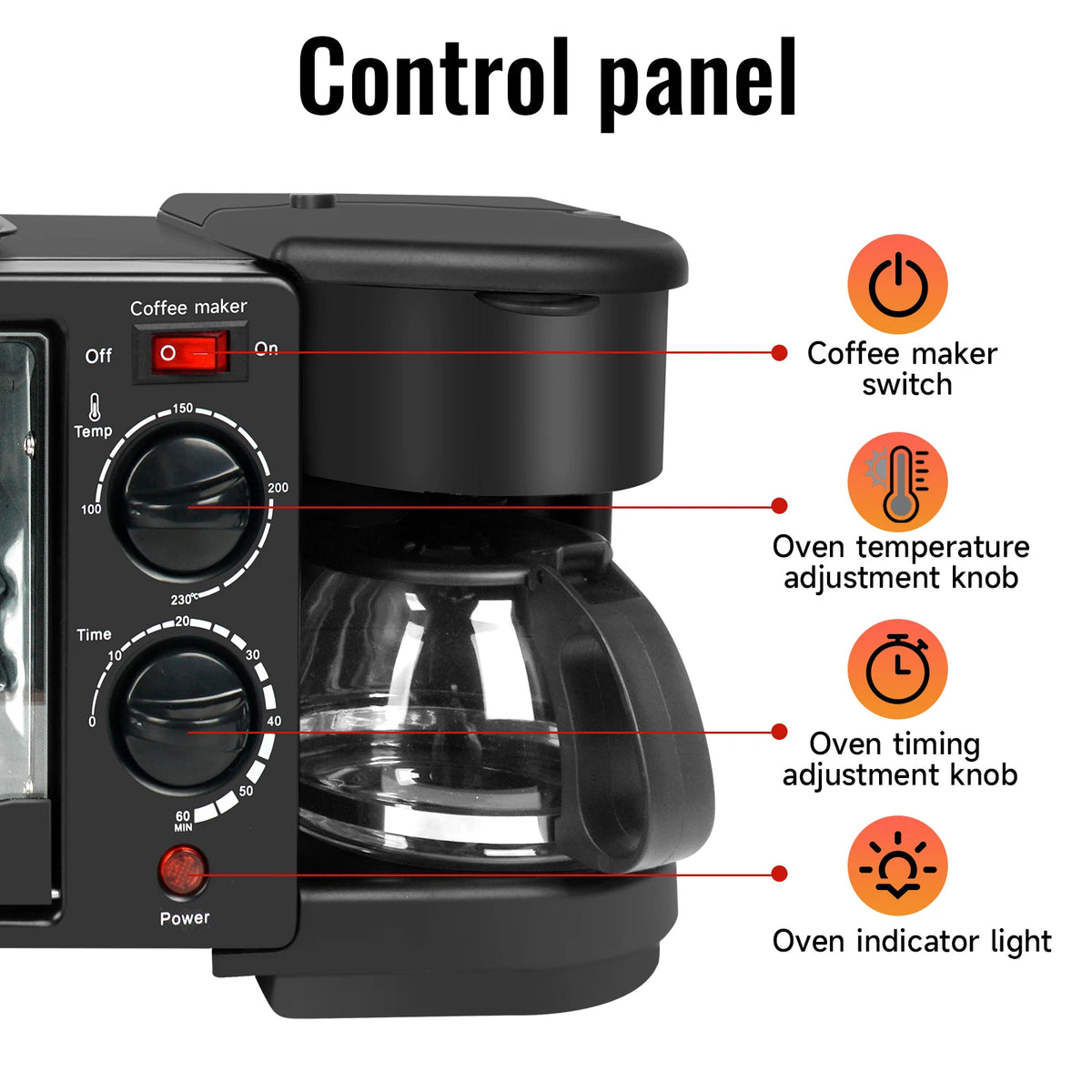 3 In 1 Electric Household Breakfast Machine Sandwich Maker Multifunction Coffee Maker Oven Bread Pizza Frying Pan